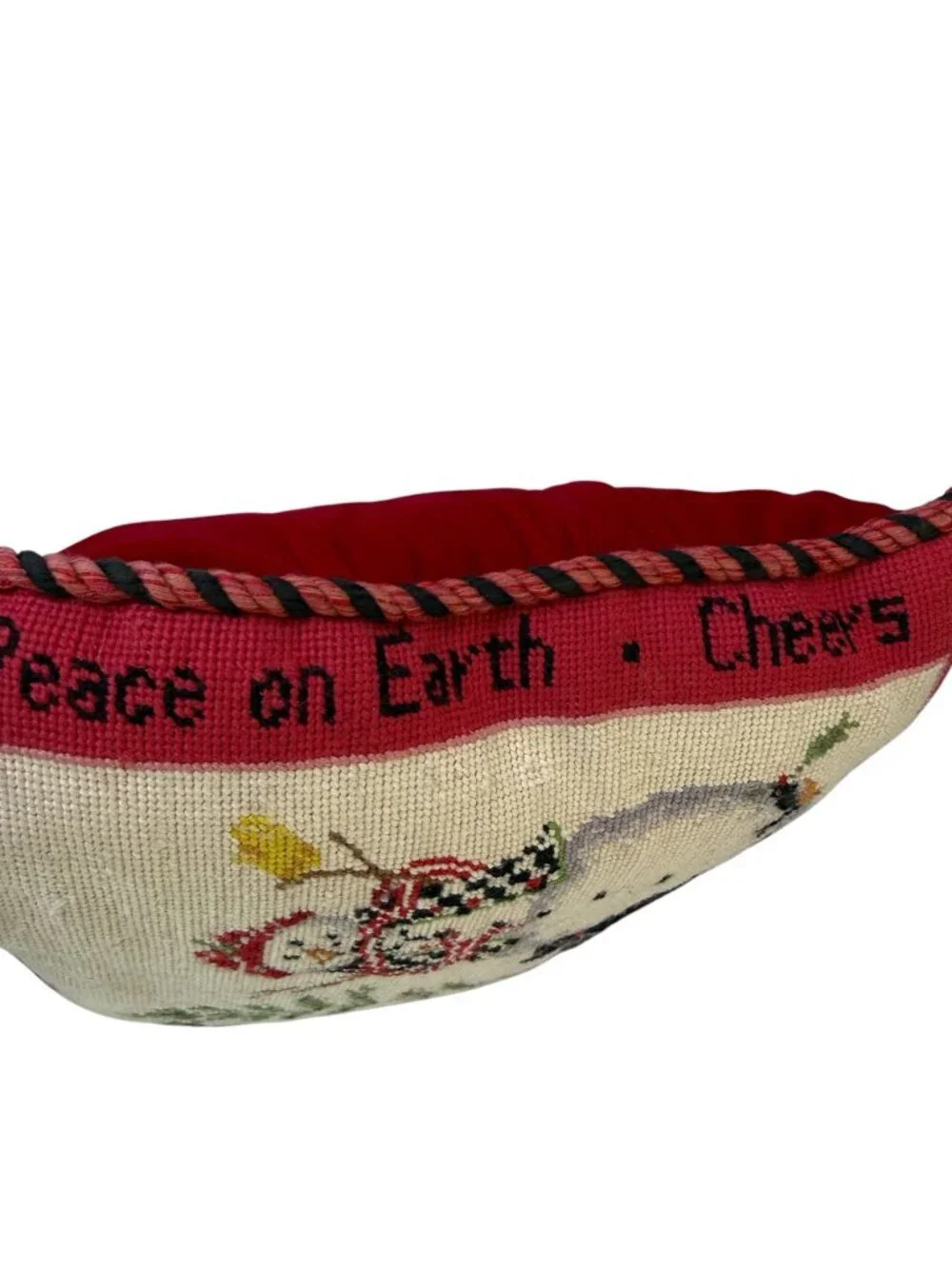 Snowmen Needlepoint Pillow Whimsical Christmas Holiday Decor 15x19 Zip Cover